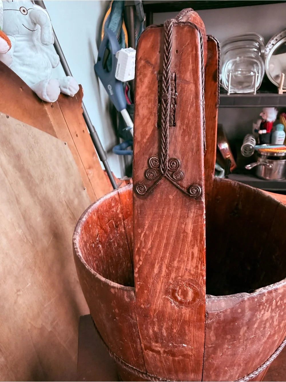 Antique Primitive Wood Well Bucket